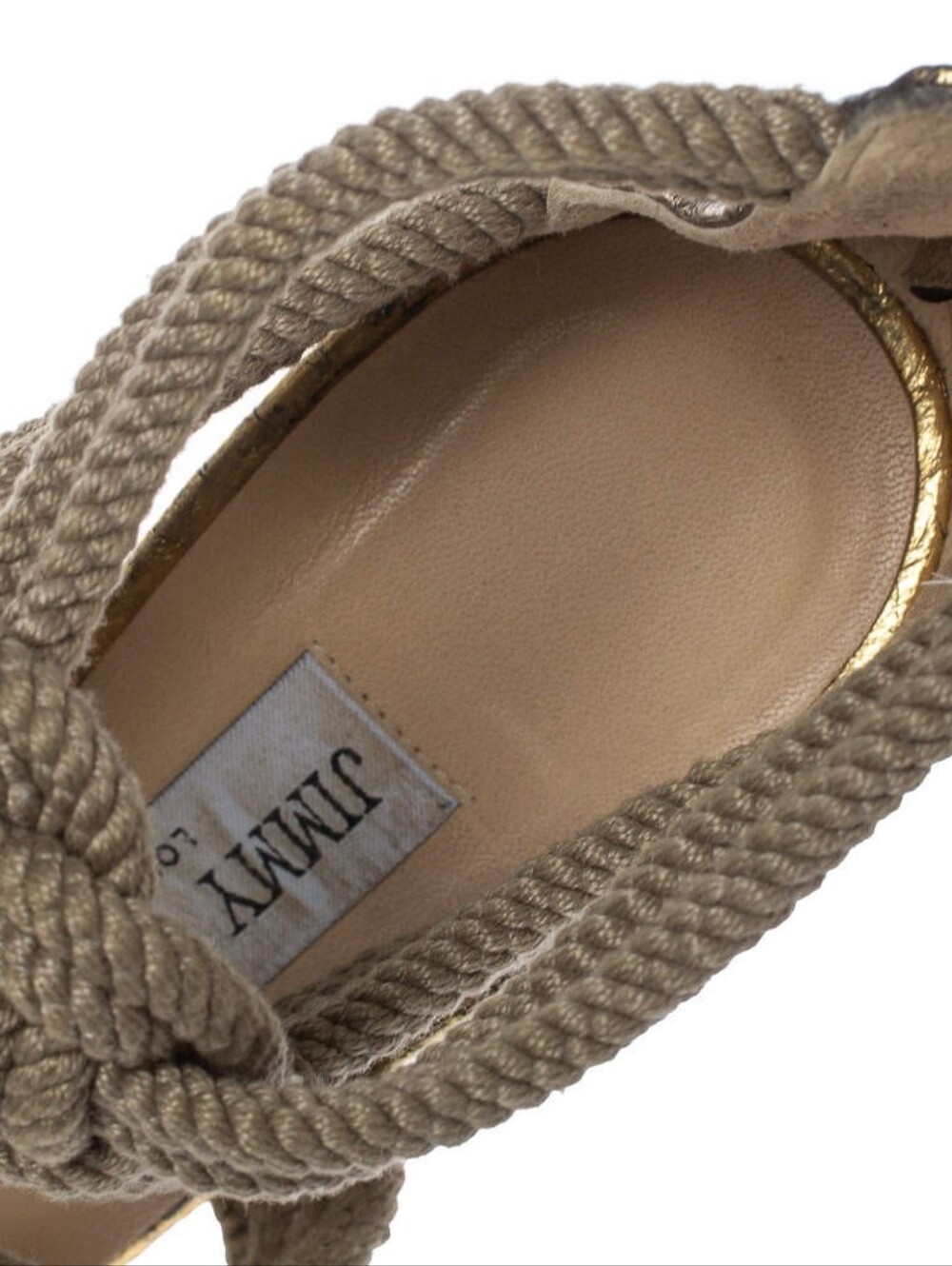 Jimmy Choo Kalmar Rope Knot Elaphe Snake Taupe Gold Gladiator Sandal Heel EU38 - Picture 9 of 9